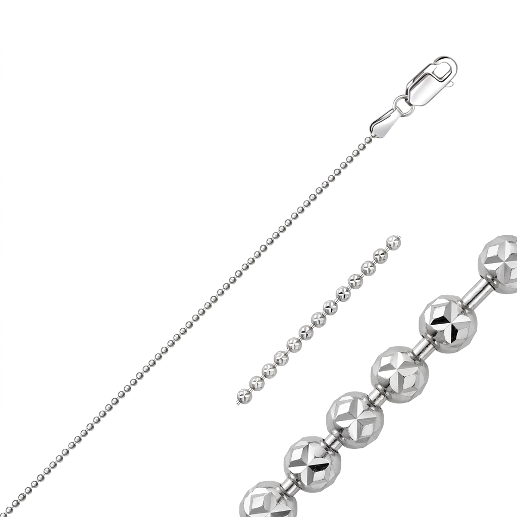 14k White Gold Diamond-Cut Bead Chain 1.2mm