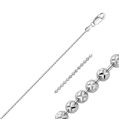14k White Gold Diamond-Cut Bead Chain 1.2mm