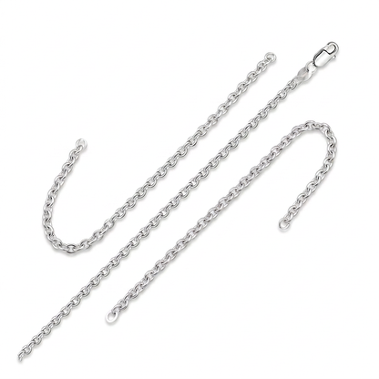 2.3mm Sterling Silver Rhodium Plated Cable Chain