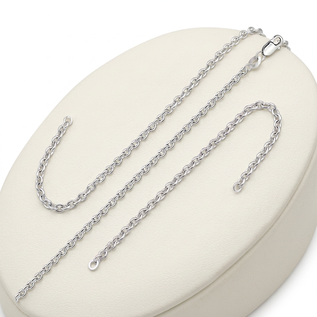 2.3mm Sterling Silver Rhodium Plated Cable Chain