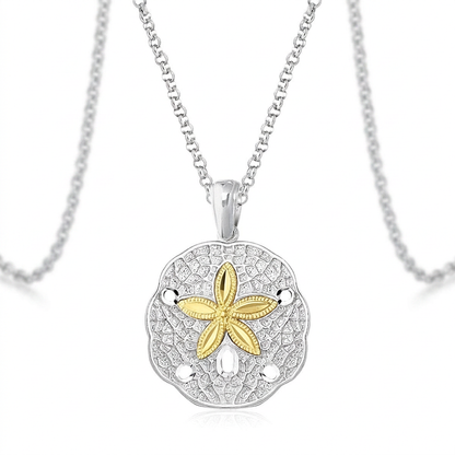 Designer Sterling Silver and 14k Yellow Gold Sand Dollar Pendant