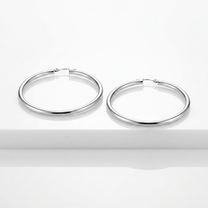 14k White Gold Polished Hoop Earrings (30  mm)