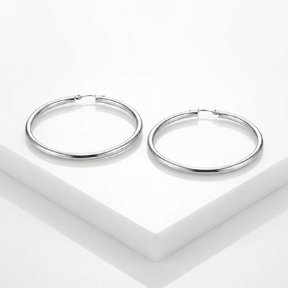 14k White Gold Polished Hoop Earrings (30  mm)