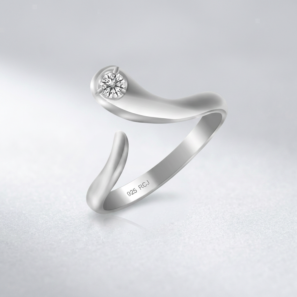 Sterling Silver Rhodium Plated White Cubic Zirconia Accented Shiny Toe Ring