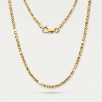 14k Yellow Gold Diamond Cut Round Wheat Chain 1.0mm