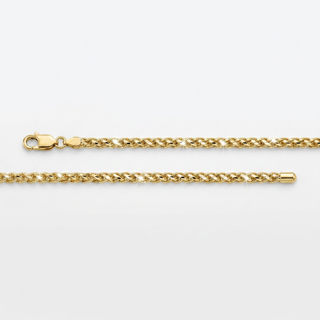 14k Yellow Gold Diamond Cut Round Wheat Chain 1.0mm
