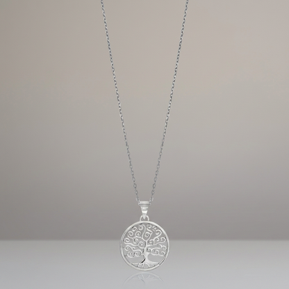 Sterling Silver Round Spiral Motif Tree of Life Necklace