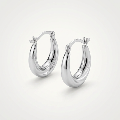10k White Gold Oval Hoop Earrings