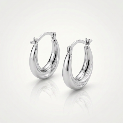 10k White Gold Oval Hoop Earrings