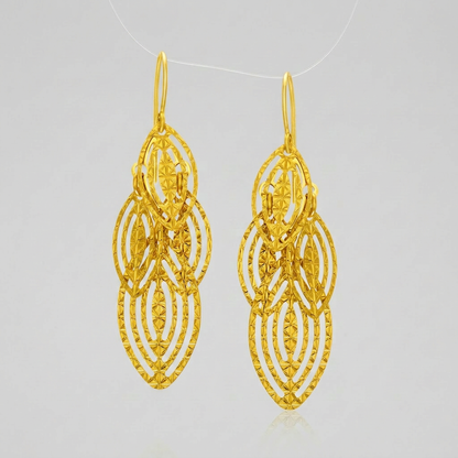 14k Yellow Gold Textured Cascading Cut Out Marquise Earrings