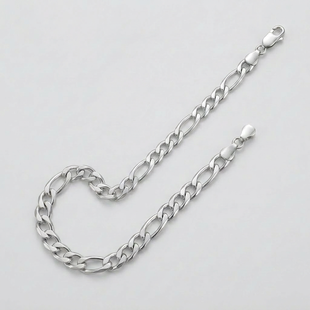 Rhodium Plated 5.5mm Sterling Silver Figaro Style Chain