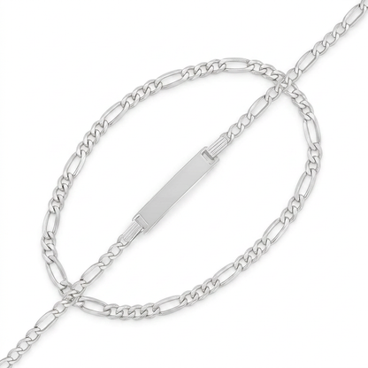 14k White Gold Figaro Chain Fancy Children's ID Bracelet