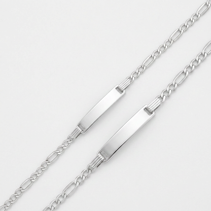14k White Gold Figaro Chain Fancy Children's ID Bracelet