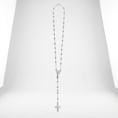 Fine Rosary Chain and Bead Necklace in Sterling Silver