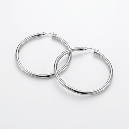 10k White Gold Polished Hoop Earrings (25 mm)