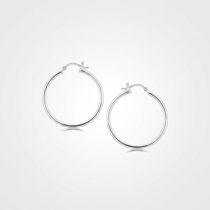 Sterling Silver Thin Polished Hoop Style Earrings with Rhodium Plating (30mm)