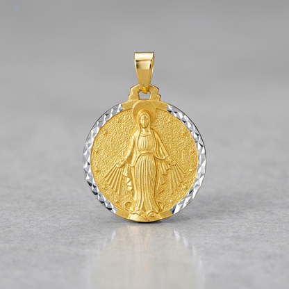 14k Two Tone Gold Round Religious Medal Pendant