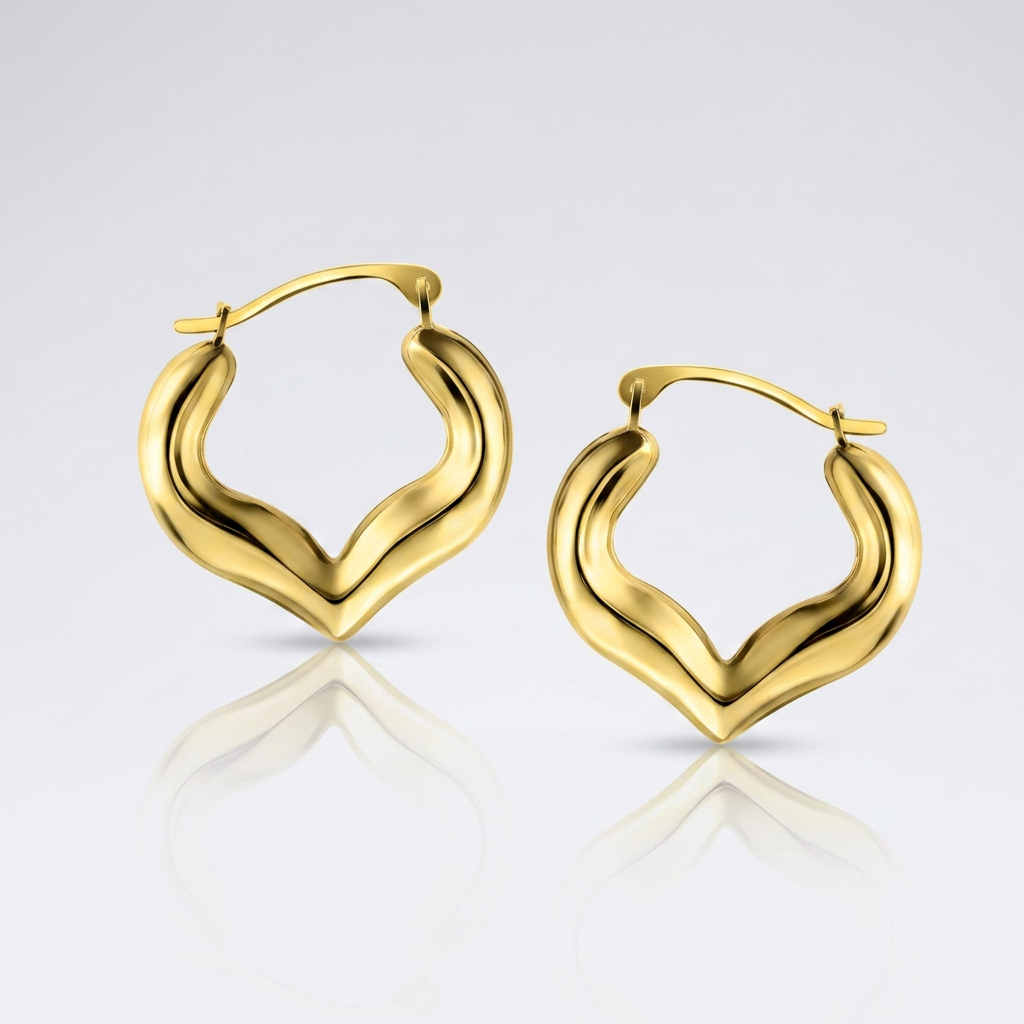 10k Yellow Gold Hoop Style Heart Shape Earrings