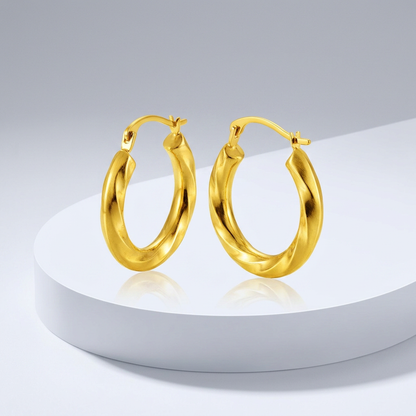 14k Yellow Gold Wavy Texture Hoop Earrings