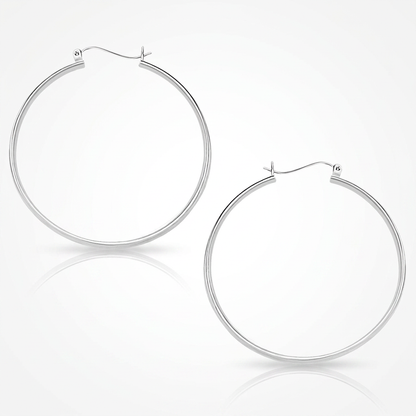 10k White Gold Polished Hoop Earrings (40mm)