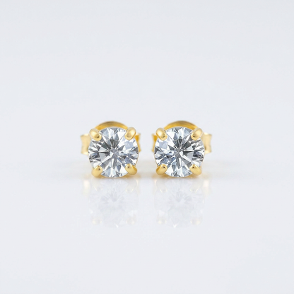 14 k Yellow Gold Stud Earrings with White Hue Faceted Cubic Zirconia