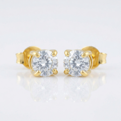 14 k Yellow Gold Stud Earrings with White Hue Faceted Cubic Zirconia