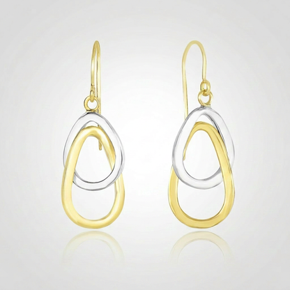 14k Two-Tone Gold Interlaced Open Teardrop Drop Earrings