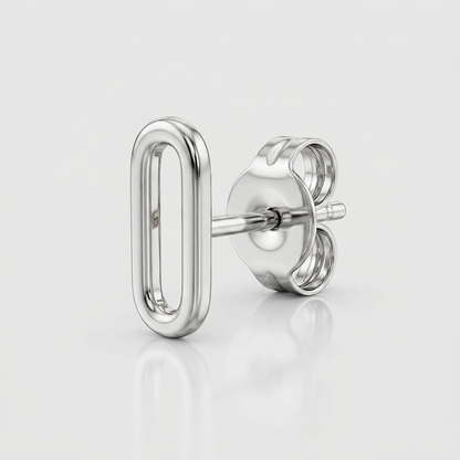 14k White Gold Paperclip Link Stud Earrings