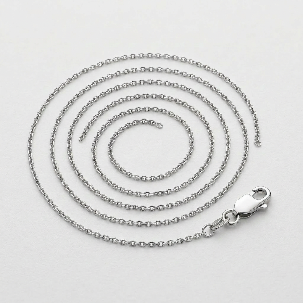 14k White Gold Oval Cable Link Chain 0.6mm