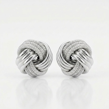 14k White Gold Love Knot with Ridge Texture Earrings