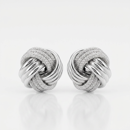 14k White Gold Love Knot with Ridge Texture Earrings