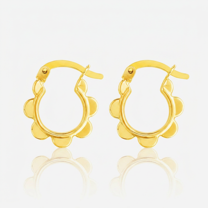 14k Yellow Gold Scalloped Hoop Earrings