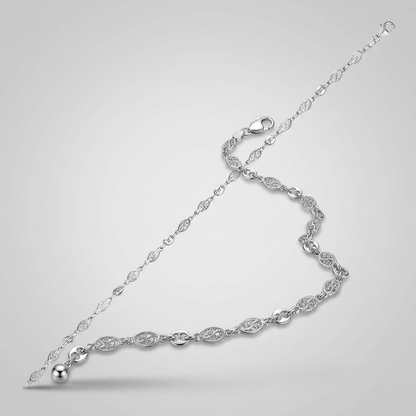 Sterling Silver Anklet with Marquise Leaf Motifs