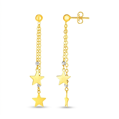 14k Two Tone Gold Drop Earrings with Polished Stars