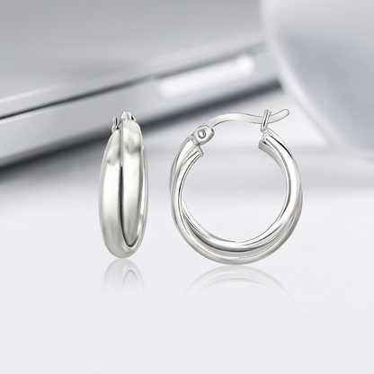 Sterling Silver Dual Round Entwined Hoop Earrings