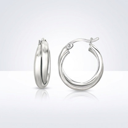 Sterling Silver Dual Round Entwined Hoop Earrings