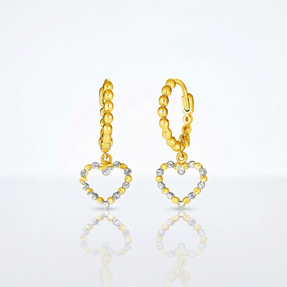14k Two Tone Gold Beaded Hoop Earrings with Hearts
