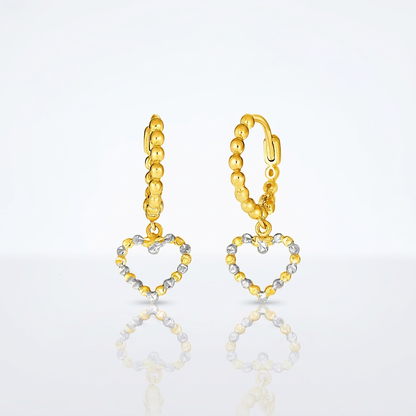 14k Two Tone Gold Beaded Hoop Earrings with Hearts