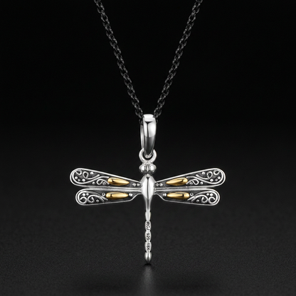18k Yellow Gold and Sterling Silver Pendant in a Dragonfly Design