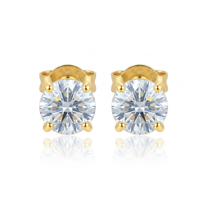 14k YellowGold Stud Earrings with White Hue Faceted Cubic Zirconia