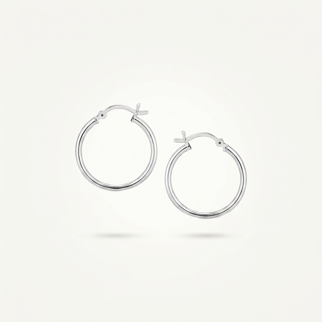 Sterling Silver Polished Thin Hoop Earrings with Rhodium Plating (20mm)