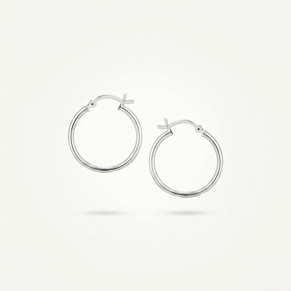 Sterling Silver Polished Thin Hoop Earrings with Rhodium Plating (20mm)