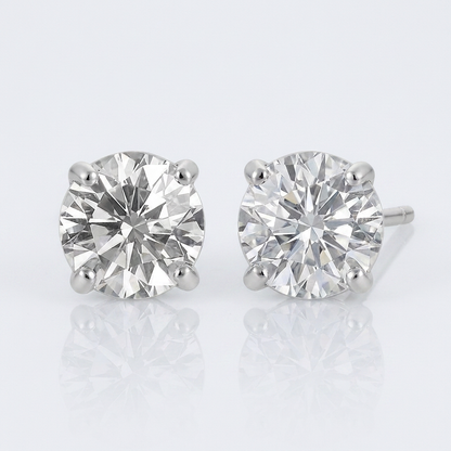 14k White Gold Stud Earrings with White Hue Faceted Cubic Zirconia