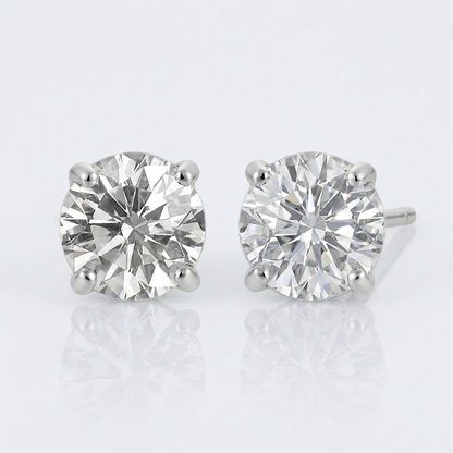14k White Gold Stud Earrings with White Hue Faceted Cubic Zirconia