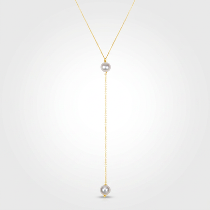14k Yellow Gold Lariat Necklace with Pearls