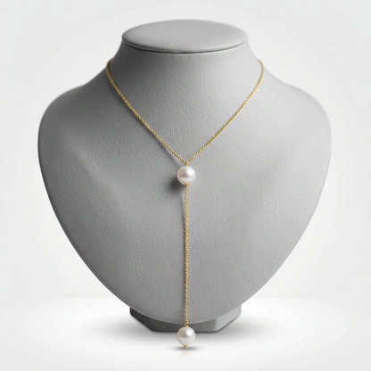 14k Yellow Gold Lariat Necklace with Pearls