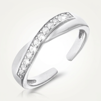 Toe Ring with Crossover Motif in Sterling Silver with Cubic Zirconia