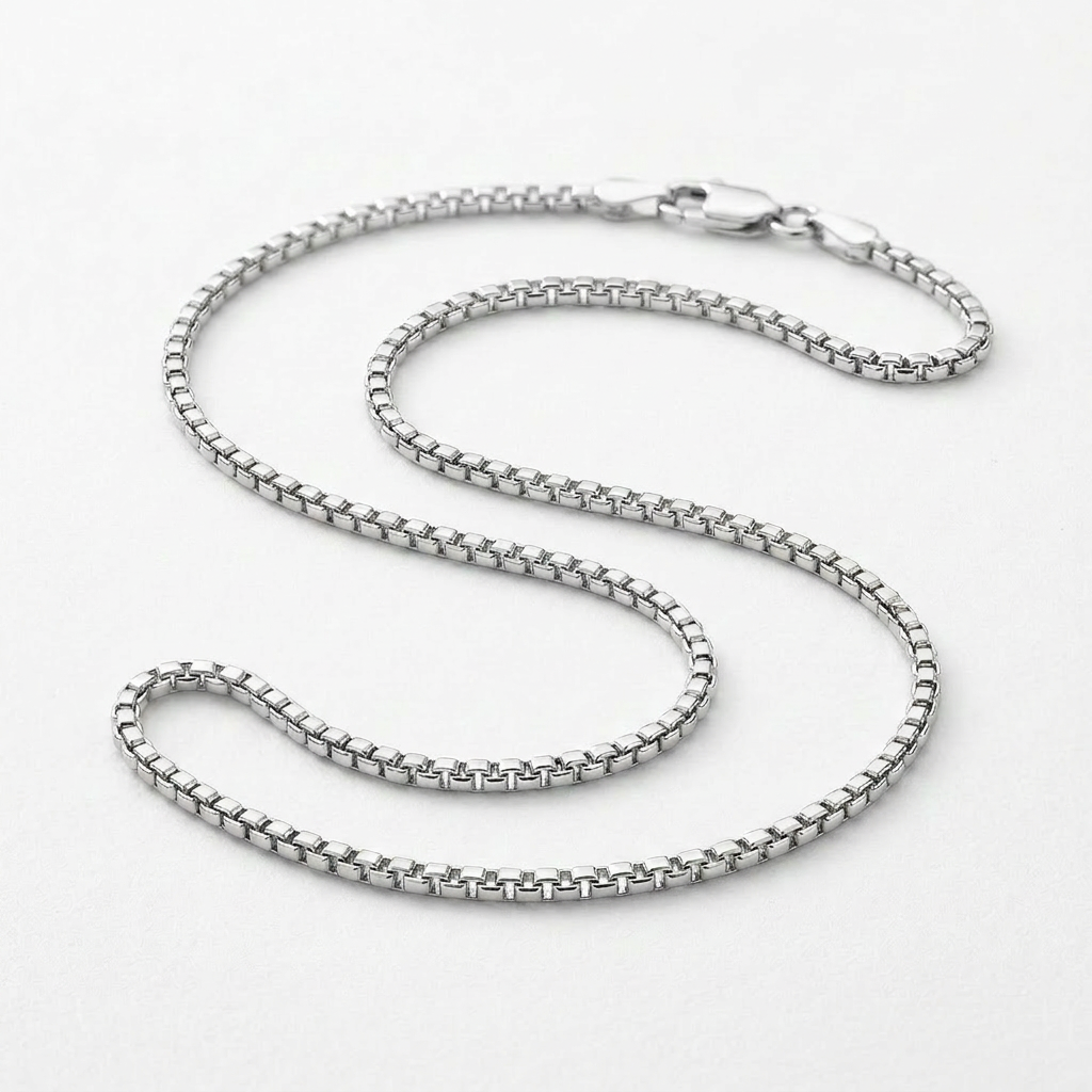 Sterling Silver Rhodium Plated Round Box Chain 1.3mm