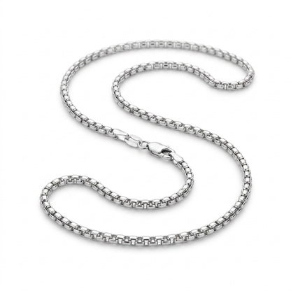 Sterling Silver Rhodium Plated Round Box Chain 1.3mm