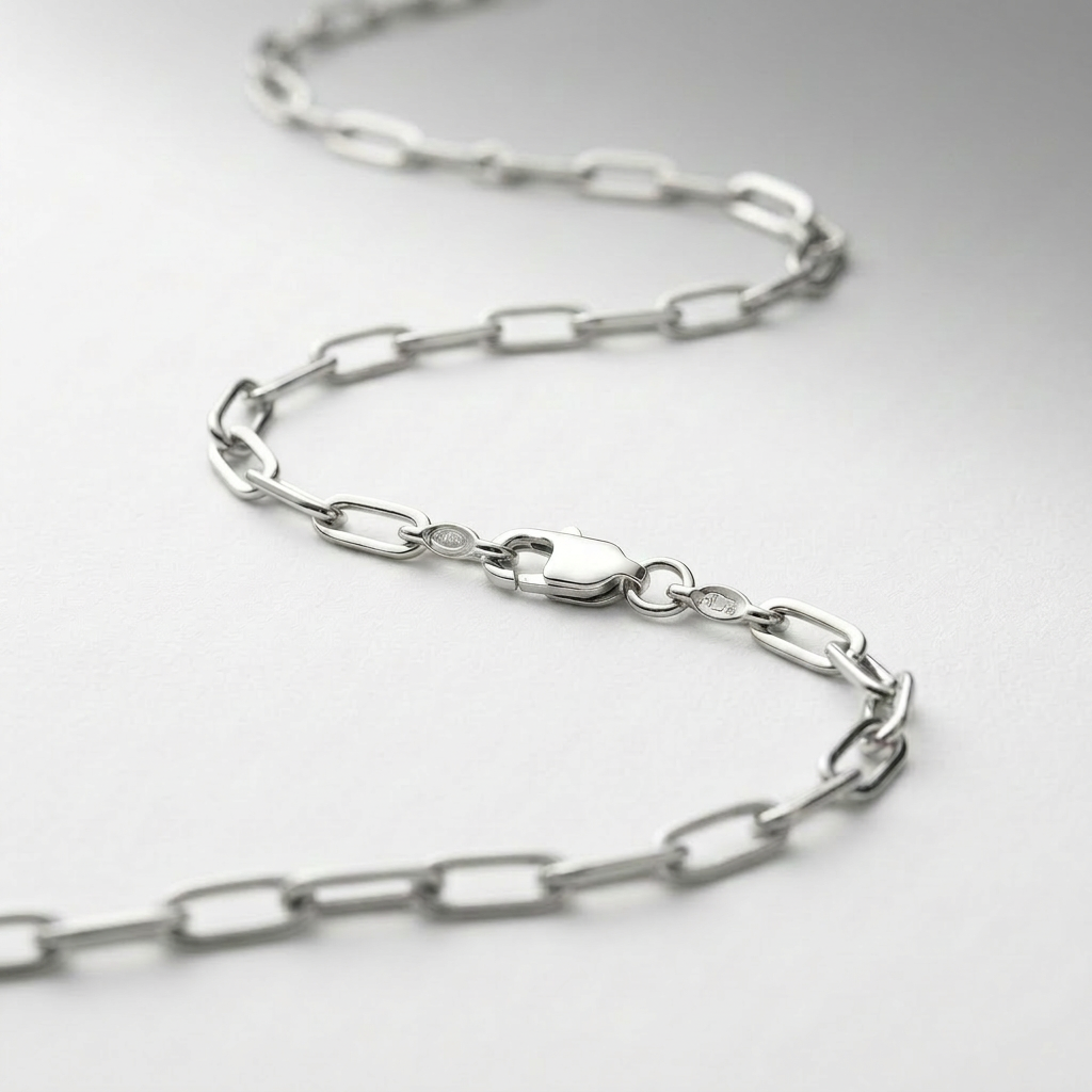 Sterling Silver Rhodium Plated Paperclip Chain (2.5 mm)